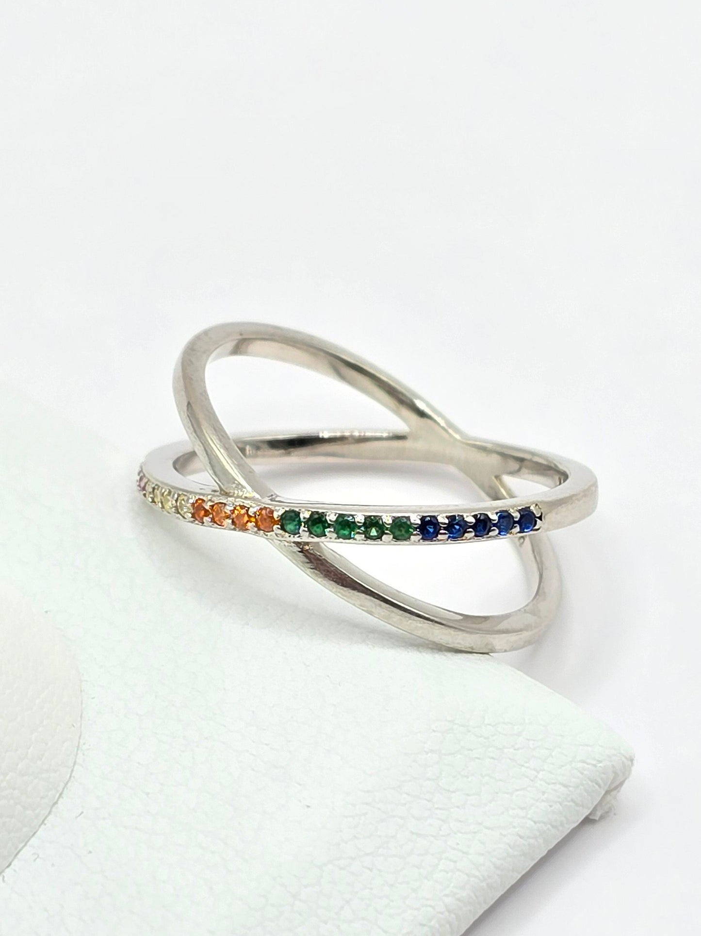 Silver 925 -  Colors Criss Cross Rings