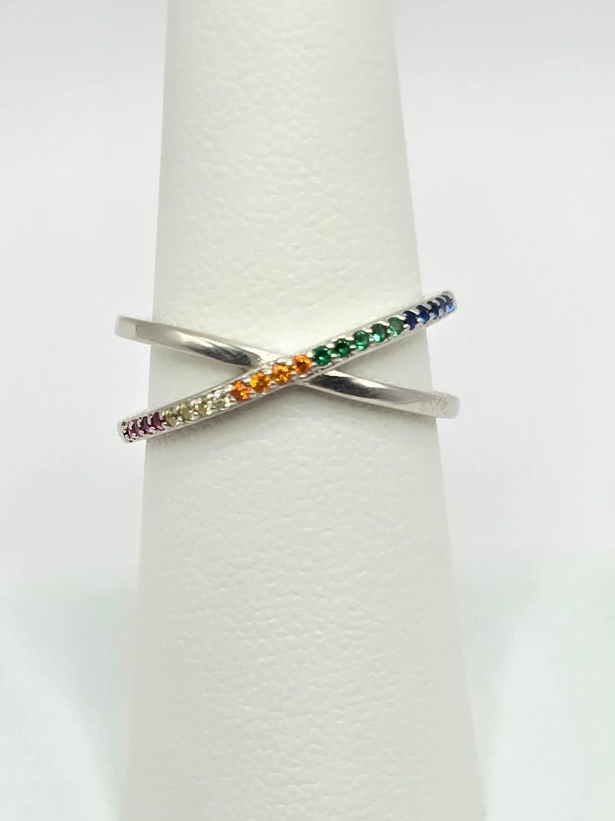 Silver 925 -  Colors Criss Cross Rings