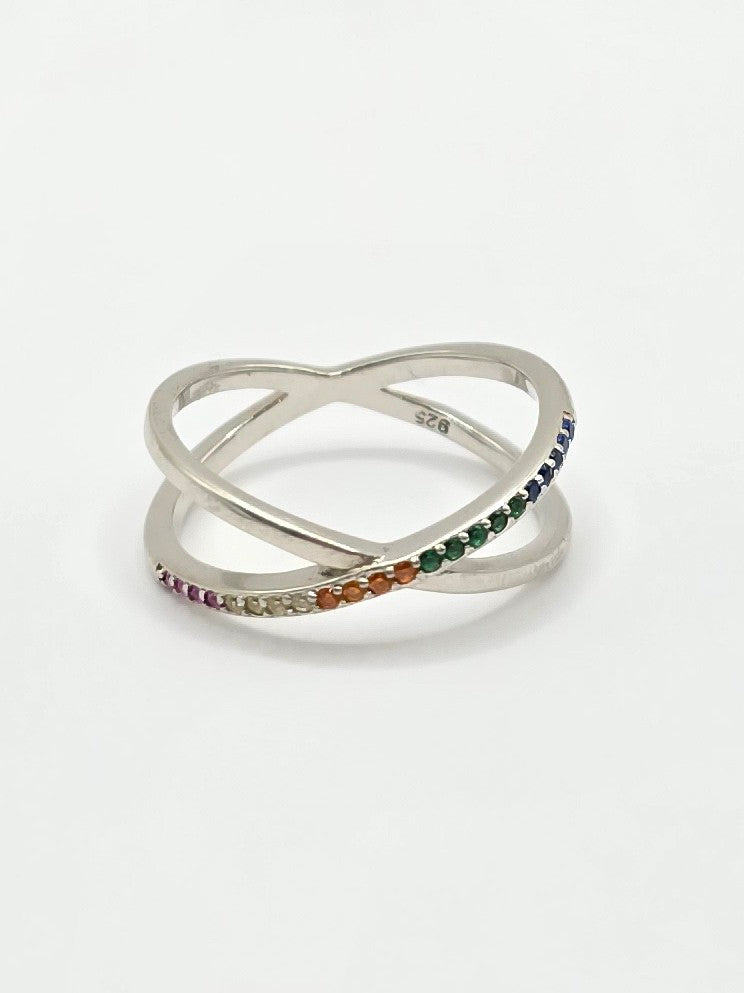 Silver 925 -  Colors Criss Cross Rings